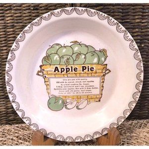 Vintage Apple Pie Recipe Pie Plate, Stoneware, EUC